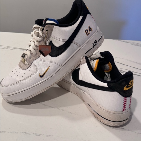 Nike Other - Nike Air Force 1 Custom Baseball Sneakers White Black Gold Leather Low Top Men's